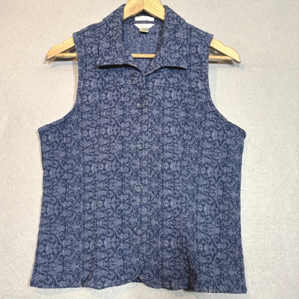 Christopher & Banks Vest Womens Small Paisley Textured Knit Button Front